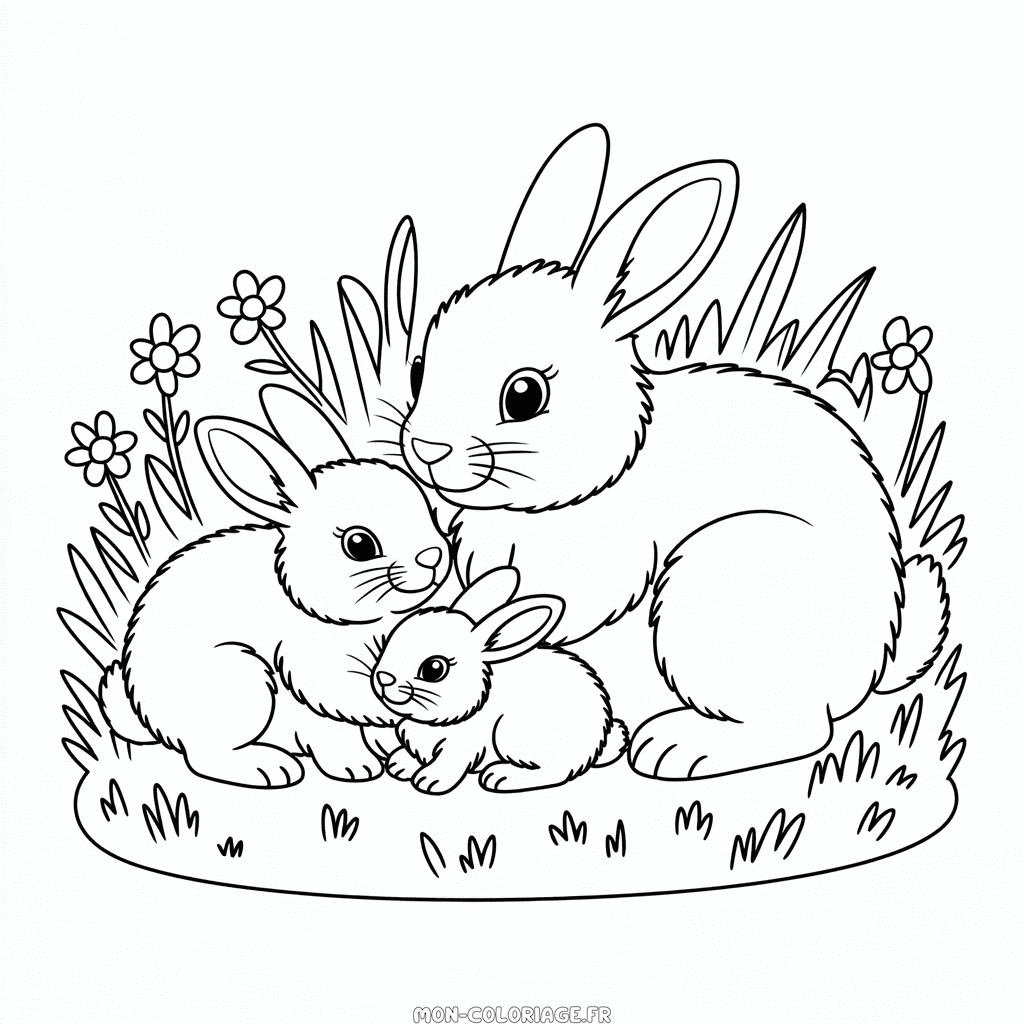 Coloriage Famille de Lapins