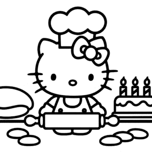 Coloriage Hello Kitty à la Pâtisserie