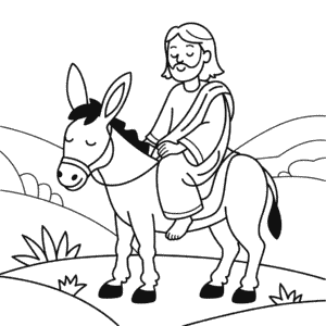 Coloriage Jésus Montant un Âne