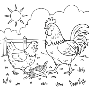 Coloriage Poule et Coq