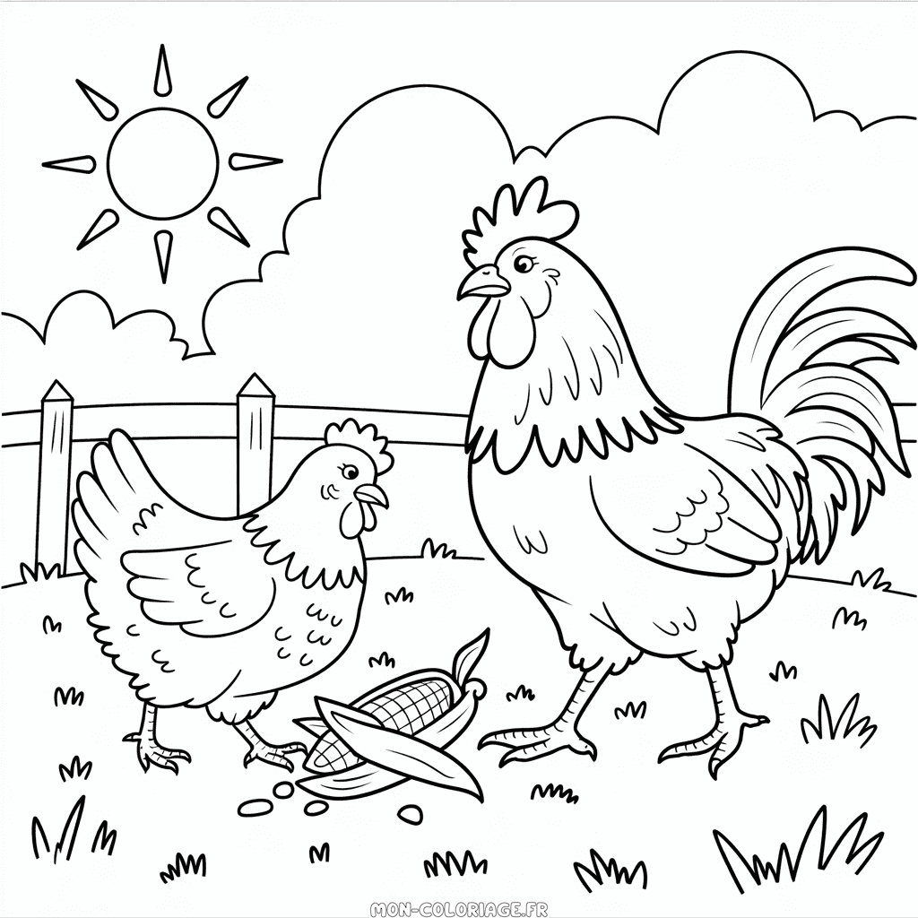 Coloriage Poule et Coq