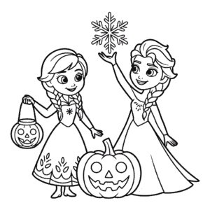 Coloriage Anna et Elsa Halloween