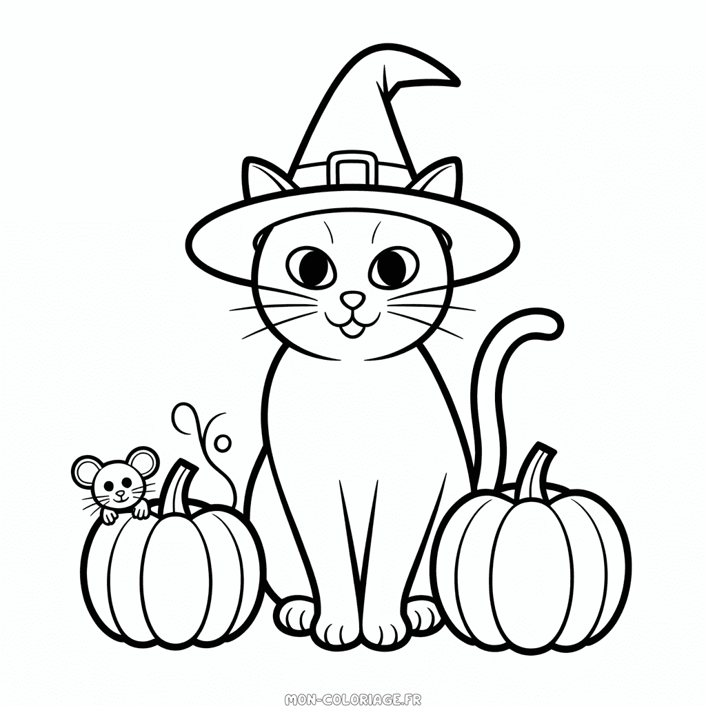 Coloriage Chat d'Halloween Adulte
