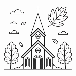 Coloriage Église en Automne