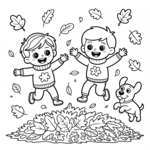 Coloriage Enfants Mignons d'Automne