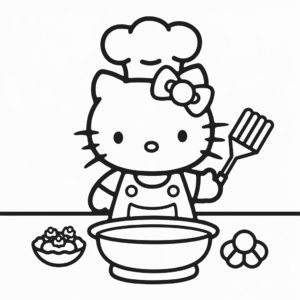 Coloriage Hello Kitty Cuisinière en Chef