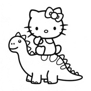 Coloriage Hello Kitty et le Dinosaure