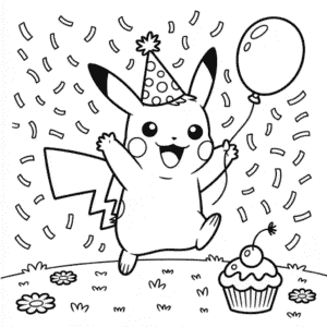 Coloriage Joyeux Anniversaire Pikachu