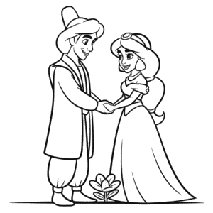Coloriage Mariage d'Aladdin et Jasmine