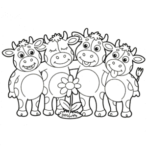 Coloriage Quatre Vaches