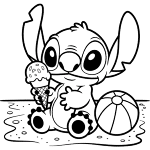 Coloriage Stitch mangeant une glace