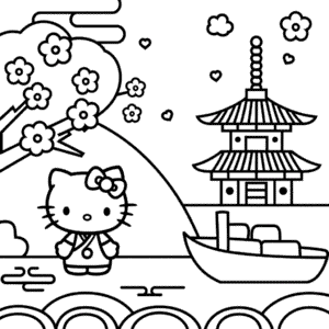 Coloriage Hello Kitty au Japon