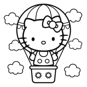 Coloriage Hello Kitty dans une Montgolfière