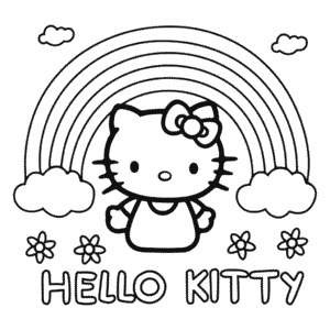 Coloriage Hello Kitty et l'Arc-en-ciel