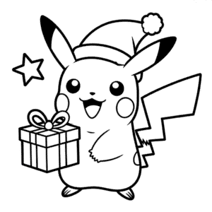 Coloriage Pikachu avec un Chapeau de Père Noël