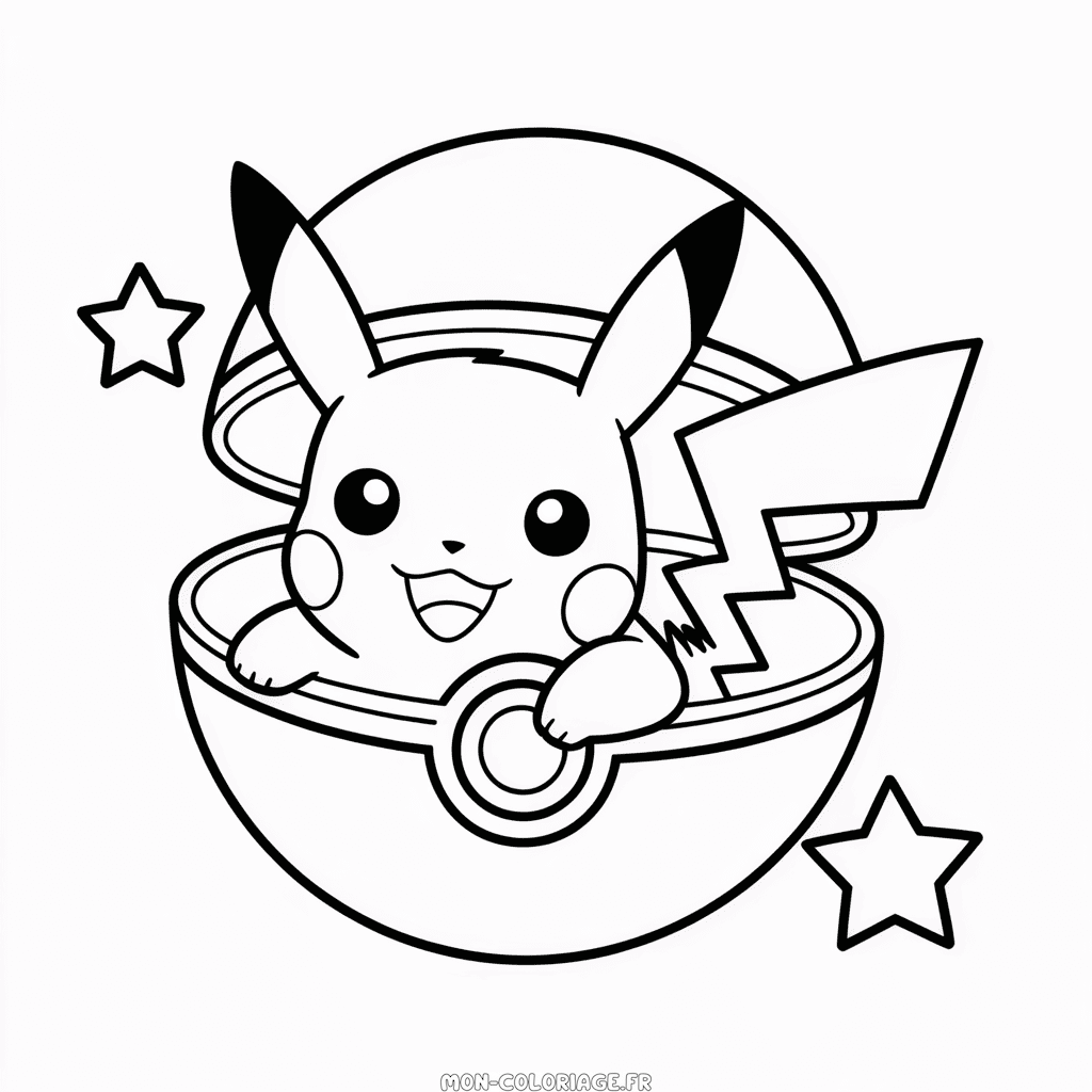 Coloriage Pikachu dans la Pokéball