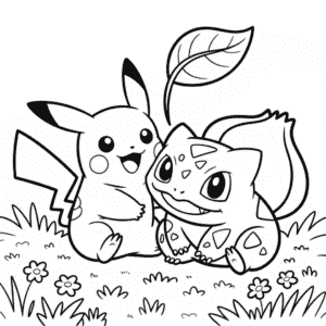 Coloriage Pikachu et Bulbizarre Pokémons