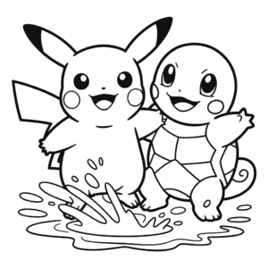 Coloriage Pikachu et Carapuce