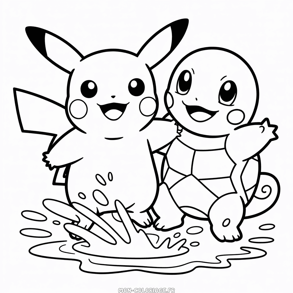 Coloriage Pikachu et Carapuce