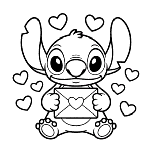 Coloriage Stitch Saint-Valentin